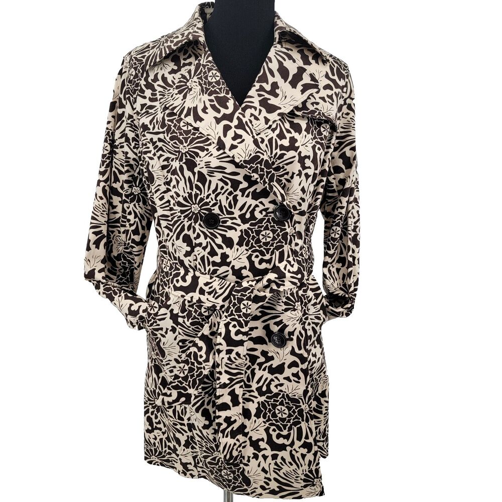 Vertigo Paris Womens XL Beige/Brown Cotton Blend Tropical Belted Trench Coat